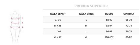 esprit size chart.